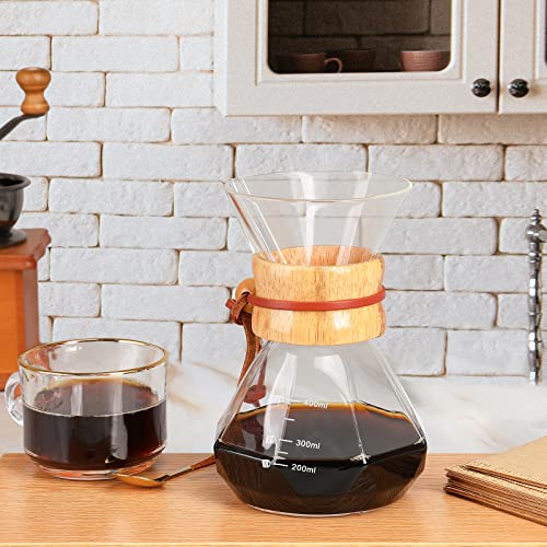 Puricon Pour Over Coffee Maker with V60 Paper Filter 40 Sheets, Holds 1 to 2 Cups, 15oz Coffee Dripper Set Borosilicate Glass Coffee Carafe Brewer, Coffee Server for Home Café Restaurant Camping