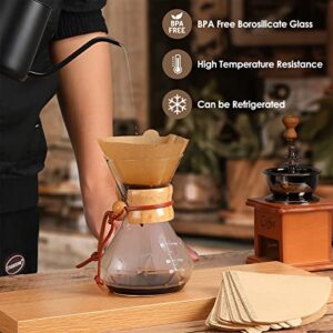 Puricon Pour Over Coffee Maker with V60 Paper Filter 40 Sheets, Holds 1 to 2 Cups, 15oz Coffee Dripper Set Borosilicate Glass Coffee Carafe Brewer, Coffee Server for Home Café Restaurant Camping