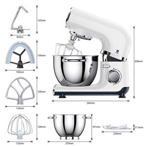 Electric Stand Mixer, UTALENT 6 Adjustable Speeds Automatic Tilt-Head Mixer with Flex Edge Beater(Bowl Scraper), Egg Whisk, Dough Hook, Flat Beater, Splash Guard and 4.2 QT Stainless Steel Bowl for Baking, Butter, Cakes and Cookies - White