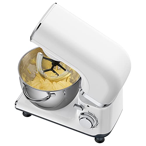 Electric Stand Mixer, UTALENT 6 Adjustable Speeds Automatic Tilt-Head Mixer with Flex Edge Beater(Bowl Scraper), Egg Whisk, Dough Hook, Flat Beater, Splash Guard and 4.2 QT Stainless Steel Bowl for Baking, Butter, Cakes and Cookies - White