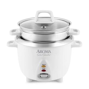 aroma housewares 6-cup (cooked) / 1.2qt. select stainless pot-style rice cooker, & food steamer, one-touch operation, white