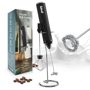tulevik milk frother for coffee with stand, handheld foam maker, type-c rechargeable drink-mixer with 2 stainless whisks 3-speed adjustable for coffee, hot chocolate, milkshakes, egg (black)