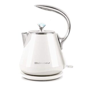 elite gourmet ekt-1203w double wall insulated cool touch electric water tea kettle bpa free stainless steel interior and auto shut-off, 1.2l, white ivory