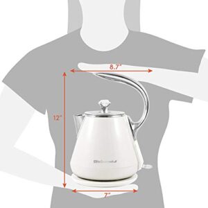 Elite Gourmet EKT-1203W Double Wall Insulated Cool Touch Electric Water Tea Kettle BPA Free Stainless Steel Interior and Auto Shut-Off, 1.2L, White Ivory