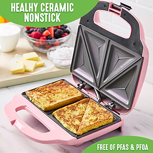 GreenLife Pro Electric Panini Press Grill and Sandwich Maker, Healthy Ceramic Nonstick Plates,Easy Indicator Light, PFAS-Free, Pink