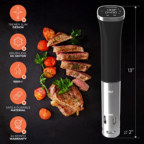 Sous Vide Cooker Kit All In One| Sous Vide Immersion Circulator Slim Design 1000W Precise Temperature with Vacuum Sealer Machine and Sous Vide Vacuum Bags | 24 Month Warranty | Deluxe Edition