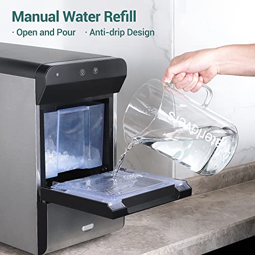 Gevi Household V2.0 Countertop Nugget Ice Maker With Viewing Window | Self Cleaning Pellet Ice Machine | Open and Pour Water Refill | Stainless Steel Housing | Fit Perfectly under Wall Cabinet | Black