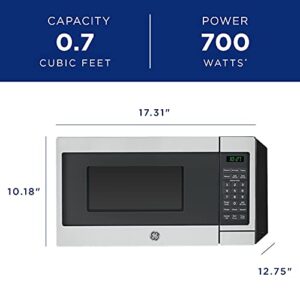 GE Countertop Microwave Oven | Includes Optional Hanging Kit | 0.7 Cubic Feet Capacity, 700 Watts | Kitchen Essentials for the Countertop | Stainless Steel