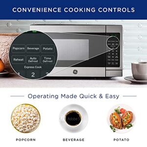 GE Countertop Microwave Oven | Includes Optional Hanging Kit | 0.7 Cubic Feet Capacity, 700 Watts | Kitchen Essentials for the Countertop | Stainless Steel