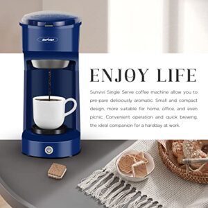 Sunvivi Coffee Maker, Single Serve Brewer for Single Cup, One Cup Coffee Maker With Permanent Filter, 6oz to 14oz Mug, One-touch Control Button with Illumination, Blue (ETL Certified)