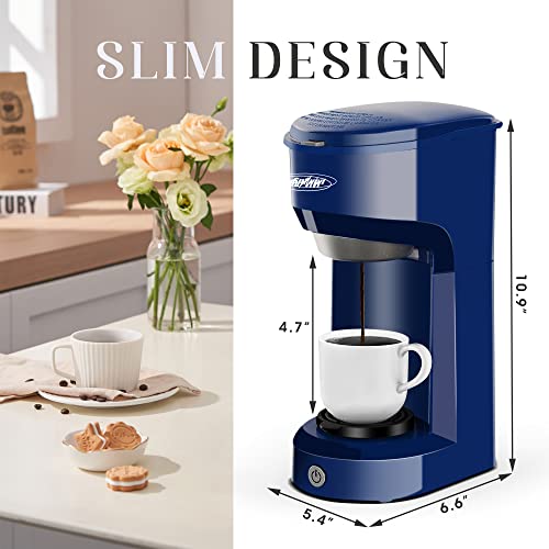 Sunvivi Coffee Maker, Single Serve Brewer for Single Cup, One Cup Coffee Maker With Permanent Filter, 6oz to 14oz Mug, One-touch Control Button with Illumination, Blue (ETL Certified)