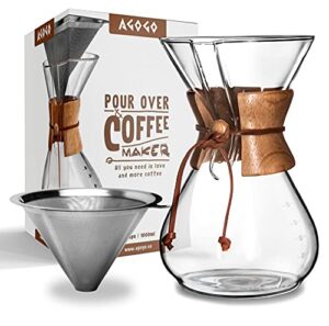 agogo pour over coffeemaker set classic series with filter 8 cups