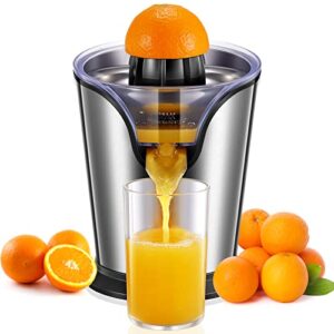 fohere orange juice squeezer electric citrus juicer with two interchangeable cones suitable for orange, lemon and grapefruit, brushed stainless steel