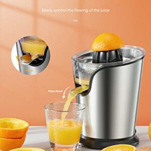 FOHERE Orange Juice Squeezer Electric Citrus Juicer with Two Interchangeable Cones Suitable for orange, lemon and Grapefruit, Brushed Stainless Steel