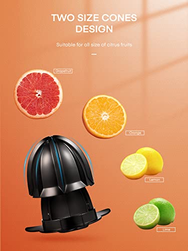 FOHERE Orange Juice Squeezer Electric Citrus Juicer with Two Interchangeable Cones Suitable for orange, lemon and Grapefruit, Brushed Stainless Steel