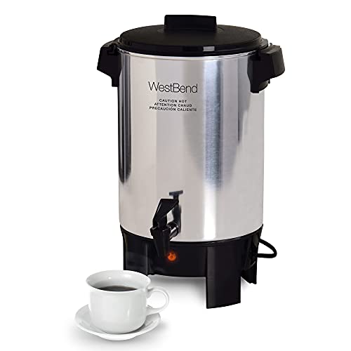 West Bend 58030 Coffee Urn Highly-Polished Aluminum Features Automatic Temperature Control with Fast Brewing and Easy Clean Up, 30-Cup, Silver