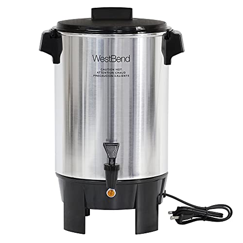 West Bend 58030 Coffee Urn Highly-Polished Aluminum Features Automatic Temperature Control with Fast Brewing and Easy Clean Up, 30-Cup, Silver