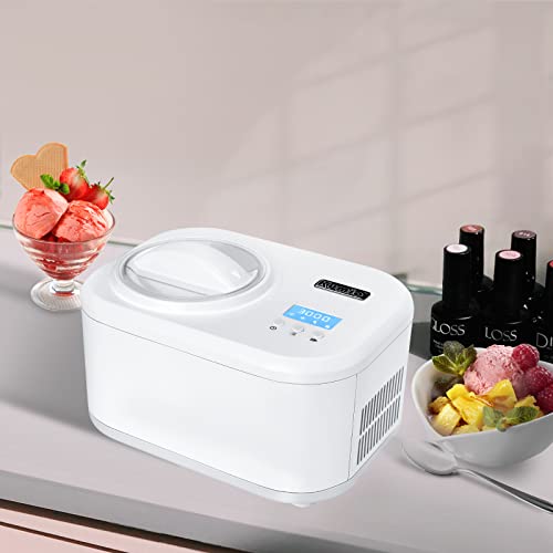 KUMIO 1 Quart Automatic Ice Cream Maker with Compressor, No Pre-freezing, 4 Modes Frozen Yogurt Machine with LCD Display & Timer, Electric Sorbet Maker Gelato Maker, Keep Cool Function