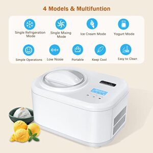 KUMIO 1 Quart Automatic Ice Cream Maker with Compressor, No Pre-freezing, 4 Modes Frozen Yogurt Machine with LCD Display & Timer, Electric Sorbet Maker Gelato Maker, Keep Cool Function