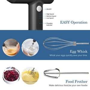 Cordless Hand Mixer, LHBD Electric Whisk USB Rechargeable Handheld Electric Mixer with 3-speed Self-Control, 304 Stainless Steel Beaters & Balloon Whisk, for Gifts, Butter Tarts, Cakes, Cookies