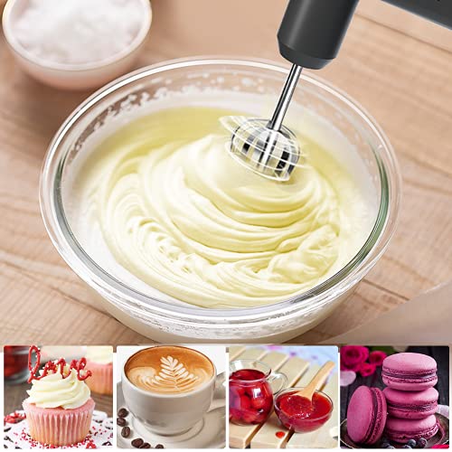 Cordless Hand Mixer, LHBD Electric Whisk USB Rechargeable Handheld Electric Mixer with 3-speed Self-Control, 304 Stainless Steel Beaters & Balloon Whisk, for Gifts, Butter Tarts, Cakes, Cookies