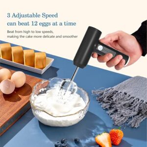 Cordless Hand Mixer, LHBD Electric Whisk USB Rechargeable Handheld Electric Mixer with 3-speed Self-Control, 304 Stainless Steel Beaters & Balloon Whisk, for Gifts, Butter Tarts, Cakes, Cookies