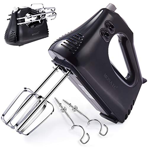 Hand Mixer, MOSAIC Handheld Cake Mixer Electric, 3 Speed Powerful Mixer for Egg White Cream Whipping Mixing Cookies, Brownies, Dough, 4 Stainless Steel Accessories Cord & Attachments Storage