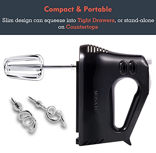 Hand Mixer, MOSAIC Handheld Cake Mixer Electric, 3 Speed Powerful Mixer for Egg White Cream Whipping Mixing Cookies, Brownies, Dough, 4 Stainless Steel Accessories Cord & Attachments Storage