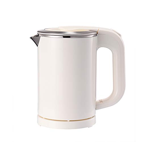 BonNoces Portable Electric Kettle - 0.5L Small Stainless Steel Travel Kettle - Quiet Fast Boil & Cool Touch - Perfect for Traveling Boiling Water, Coffee, Tea (White)