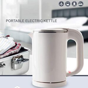 BonNoces Portable Electric Kettle - 0.5L Small Stainless Steel Travel Kettle - Quiet Fast Boil & Cool Touch - Perfect for Traveling Boiling Water, Coffee, Tea (White)