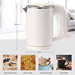 BonNoces Portable Electric Kettle - 0.5L Small Stainless Steel Travel Kettle - Quiet Fast Boil & Cool Touch - Perfect for Traveling Boiling Water, Coffee, Tea (White)