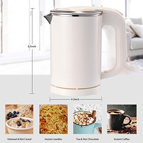 BonNoces Portable Electric Kettle - 0.5L Small Stainless Steel Travel Kettle - Quiet Fast Boil & Cool Touch - Perfect for Traveling Boiling Water, Coffee, Tea (White)