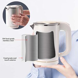 BonNoces Portable Electric Kettle - 0.5L Small Stainless Steel Travel Kettle - Quiet Fast Boil & Cool Touch - Perfect for Traveling Boiling Water, Coffee, Tea (White)