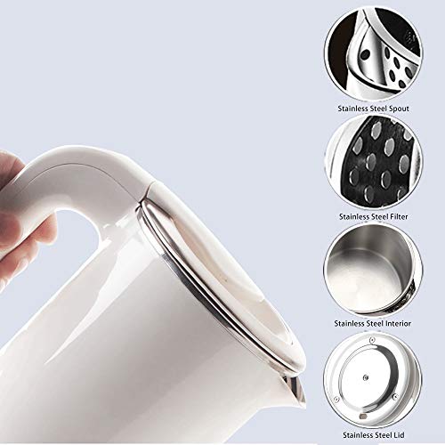 BonNoces Portable Electric Kettle - 0.5L Small Stainless Steel Travel Kettle - Quiet Fast Boil & Cool Touch - Perfect for Traveling Boiling Water, Coffee, Tea (White)