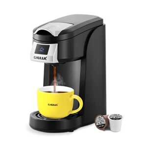 chulux upgrade single serve coffee maker, 12oz fast brewing machine brewer compatible with pods & reusable filter, auto shut-off, one button operation, for hotel, office, or travel