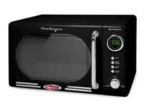nostalgia retro compact countertop microwave oven, 0.7 cu. ft. 700-watts with led digital display, child lock, easy clean interior, black