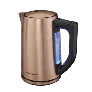 hamiton beach 1.7 liter variable temperature electric kettle for tea and hot water, removable mesh filter, cordless, keep warm, led indicator, auto-shutoff and boil-dry protection, copper (41026r)