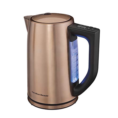 Hamiton Beach 1.7 Liter Variable Temperature Electric Kettle for Tea and Hot Water, Removable Mesh Filter, Cordless, Keep Warm, LED Indicator, Auto-Shutoff and Boil-Dry Protection, Copper (41026R)