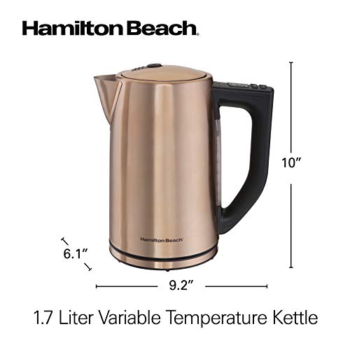 Hamiton Beach 1.7 Liter Variable Temperature Electric Kettle for Tea and Hot Water, Removable Mesh Filter, Cordless, Keep Warm, LED Indicator, Auto-Shutoff and Boil-Dry Protection, Copper (41026R)