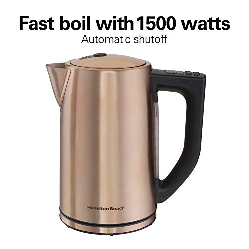 Hamiton Beach 1.7 Liter Variable Temperature Electric Kettle for Tea and Hot Water, Removable Mesh Filter, Cordless, Keep Warm, LED Indicator, Auto-Shutoff and Boil-Dry Protection, Copper (41026R)