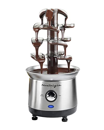 Nostalgia Electric Chocolate Fondue Fountain, 32-Ounce, 4 Tier Set, Fountain Machine for Cheese, Melting Chocolate, Liqueurs, Stainless Steel