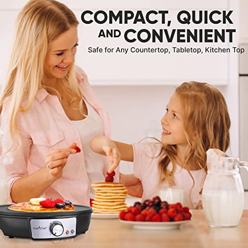 NutriChef Electric Griddle & Crepe Maker | Nonstick 12 Inch Hot Plate Cooktop | Adjustable Temperature Control | Batter Spreader & Wooden Spatula | Used Also For Pancakes, Blintzes & Eggs