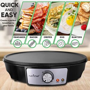 NutriChef Electric Griddle & Crepe Maker | Nonstick 12 Inch Hot Plate Cooktop | Adjustable Temperature Control | Batter Spreader & Wooden Spatula | Used Also For Pancakes, Blintzes & Eggs