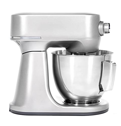 GE Tilt-Head Electric Stand Mixer | 7-Speed, 350-Watt Motor | Includes 5.3-Quart Bowl, Flat Beater, Dough Hook, Wire Whisk & Pouring Shield | Countertop Kitchen Essentials | Granite Gray