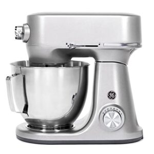 GE Tilt-Head Electric Stand Mixer | 7-Speed, 350-Watt Motor | Includes 5.3-Quart Bowl, Flat Beater, Dough Hook, Wire Whisk & Pouring Shield | Countertop Kitchen Essentials | Granite Gray