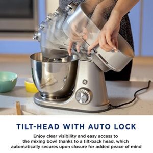 GE Tilt-Head Electric Stand Mixer | 7-Speed, 350-Watt Motor | Includes 5.3-Quart Bowl, Flat Beater, Dough Hook, Wire Whisk & Pouring Shield | Countertop Kitchen Essentials | Granite Gray