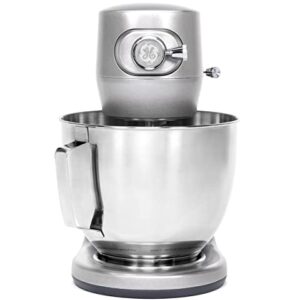 GE Tilt-Head Electric Stand Mixer | 7-Speed, 350-Watt Motor | Includes 5.3-Quart Bowl, Flat Beater, Dough Hook, Wire Whisk & Pouring Shield | Countertop Kitchen Essentials | Granite Gray