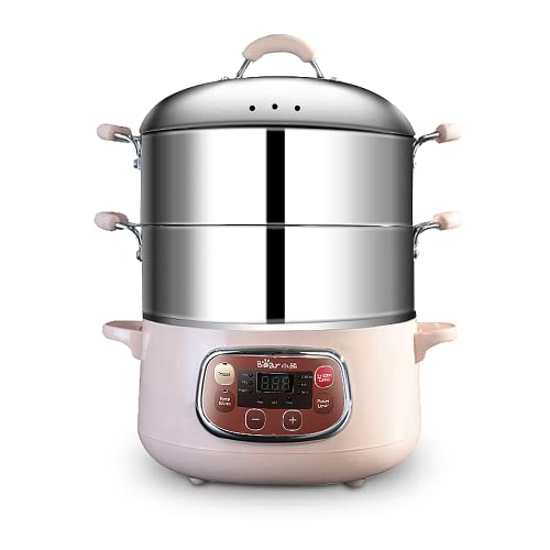 Bear Electric Multifunctional Food Steamer, One Touch Digital Steamer with Timer, Vegetable Steamer 2 Tiered Stackable Stainless Steel Baskets, Auto Shut-off & Anti-dry Protection, 1200W Fast Heating, 8.5Quart, Pink