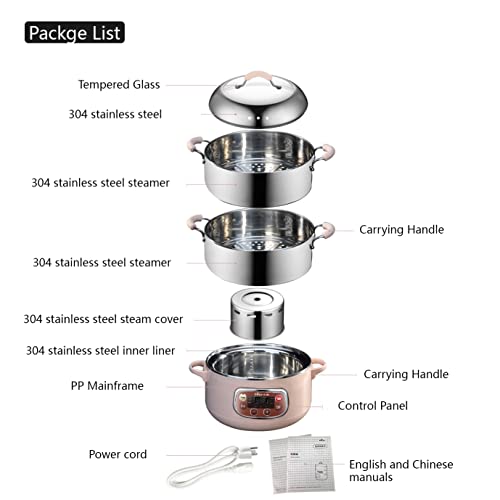 Bear Electric Multifunctional Food Steamer, One Touch Digital Steamer with Timer, Vegetable Steamer 2 Tiered Stackable Stainless Steel Baskets, Auto Shut-off & Anti-dry Protection, 1200W Fast Heating, 8.5Quart, Pink