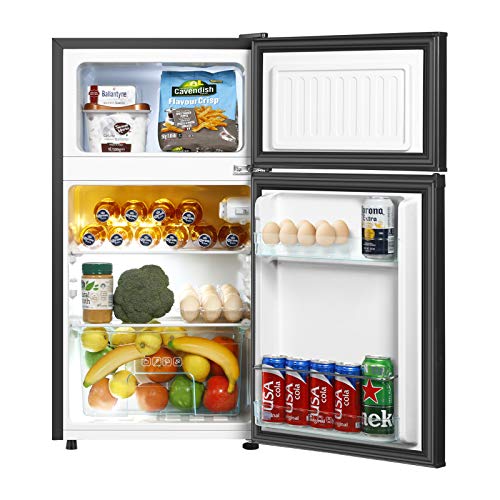 HAILANG Mini Fridge With Freezer,3.2 Cu.Ft Compact Refrigerator With 2 Doors For Bedroom,Office,Kitchen,Apartment,Dorm(Brushed Silver)